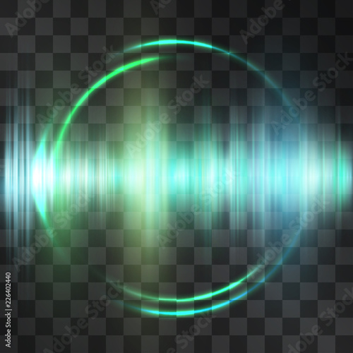 Teal oscillation light effect, sound equalizer digital visualization, glowing northern lights illustration on transparent background. Shining peaks, twinkling illumination on swirling vortex backdrop