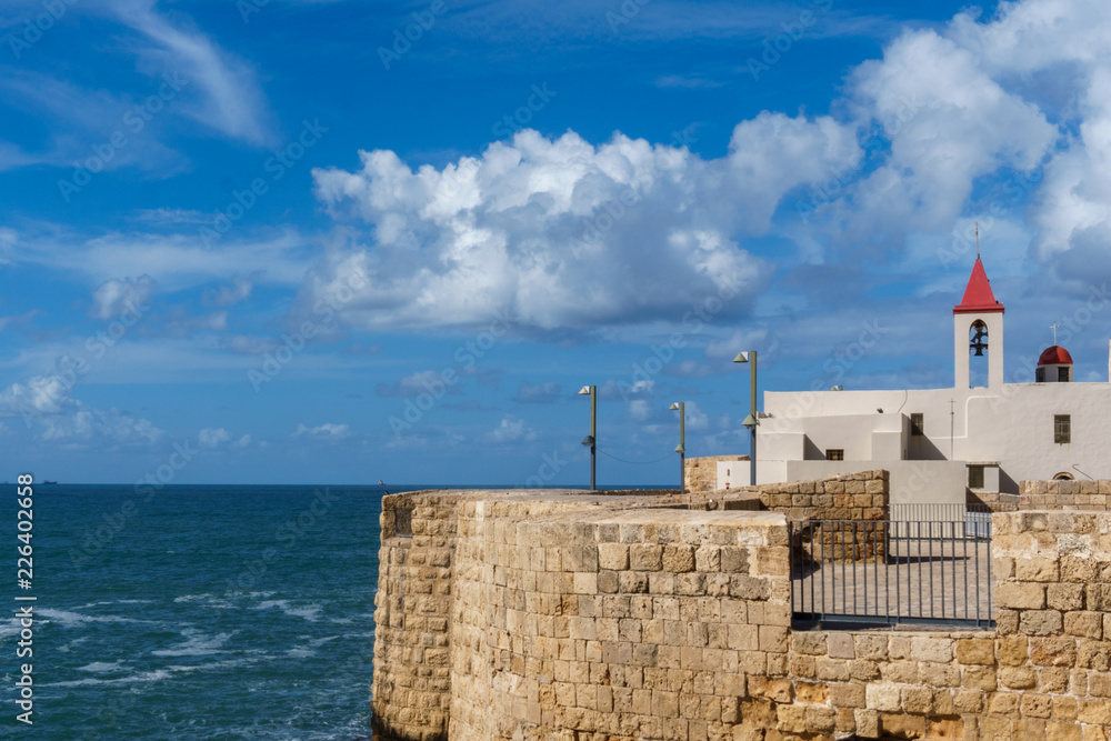 ACRE cityscape with St. John's Church, surrounded by sea walls