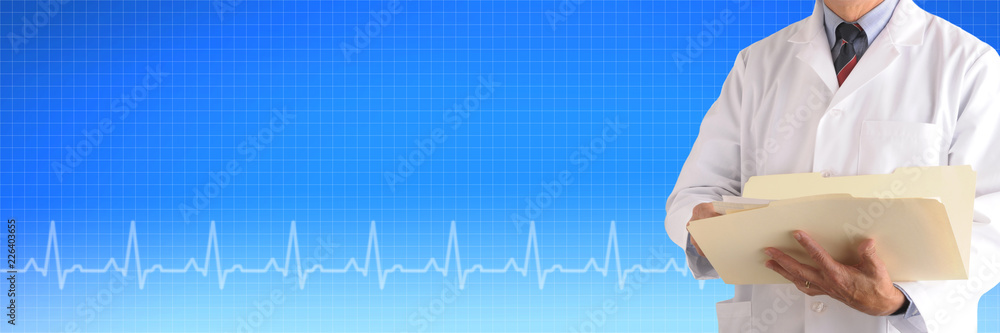 Doctor over a Health Care background with EKG graph Doctor over a Health Care background with EKG graph