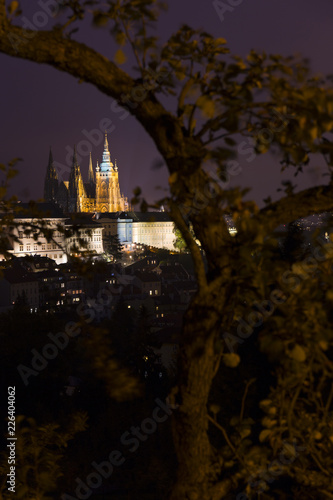 Night Prague City with gothic Castle  Czech Republic