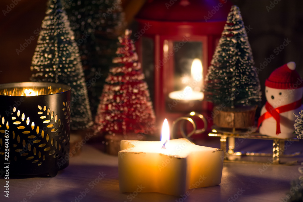 Christmas arrangement of New Year's decor in a festive evening Christmas arrangement of New Year's decor in a festive evening