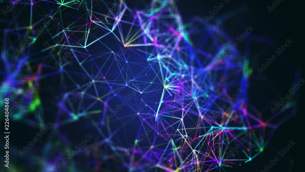 Plexus of abstract blue geometrical lines with moving triangles and dots on a black Plexus of abstract blue geometrical lines with moving triangles and dots on a black