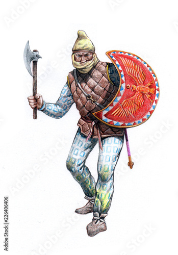 Persian warrior illustration. Persian Immortals. Ancient soldier.