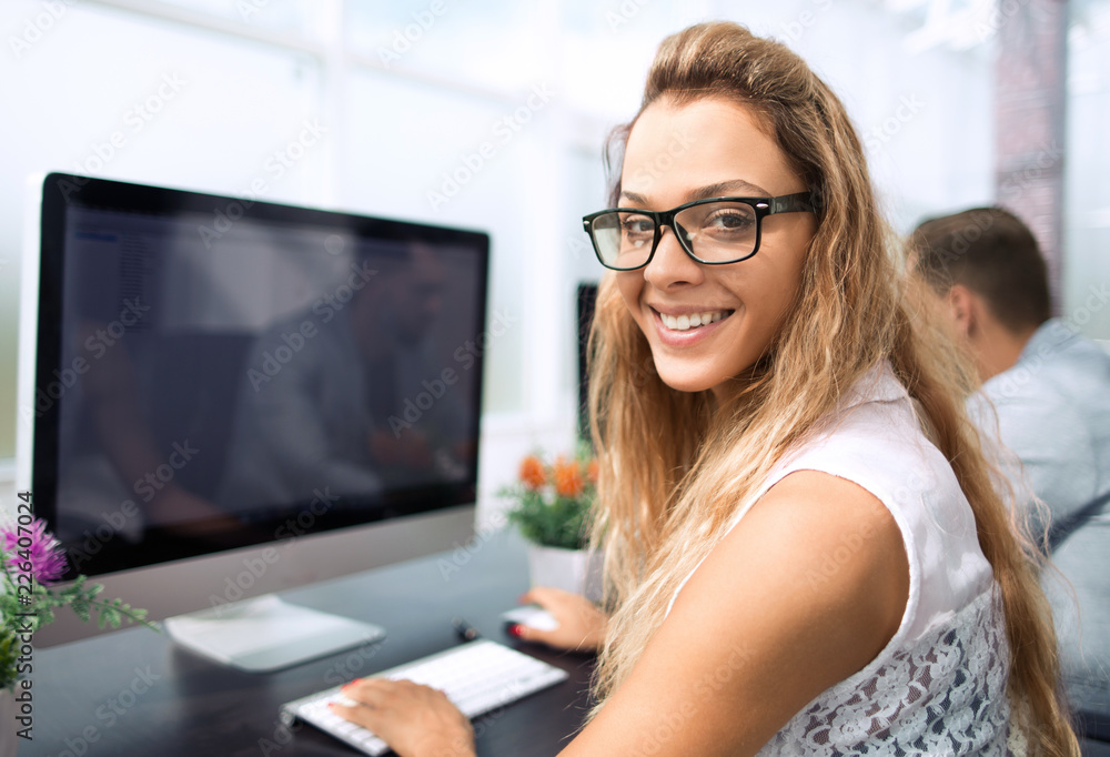 young business woman working on office computer young business woman working on office computer