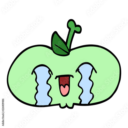hand drawn doodle style cartoon of a sad apple