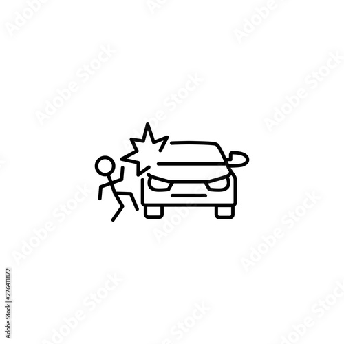 car knock down a pedestrian symbol line black icon on white background
