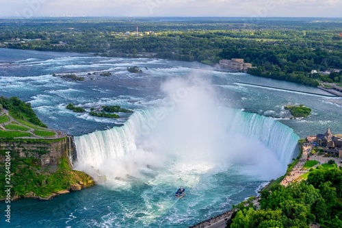 Horseshoe Falls aerial view with mist from Niagara Falls. Canada, USA. © vasen