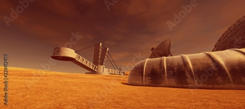 Fototapeta Naklejka Na Ścianę i Meble -  Extremely detailed and realistic high resolution 3d illustration of a colony on mars like planet. Elements of this image are furnished by Nasa.