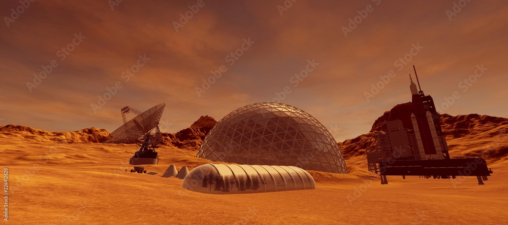 Εκτύπωση καμβά Extremely detailed and realistic high resolution 3d illustration of a colony on mars like planet