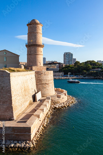 view of Marseille pier, Fort Saint Jean castle in south of France