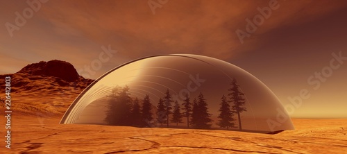 Extremely detailed and realistic high resolution 3d illustration of a colony on mars like planet photo