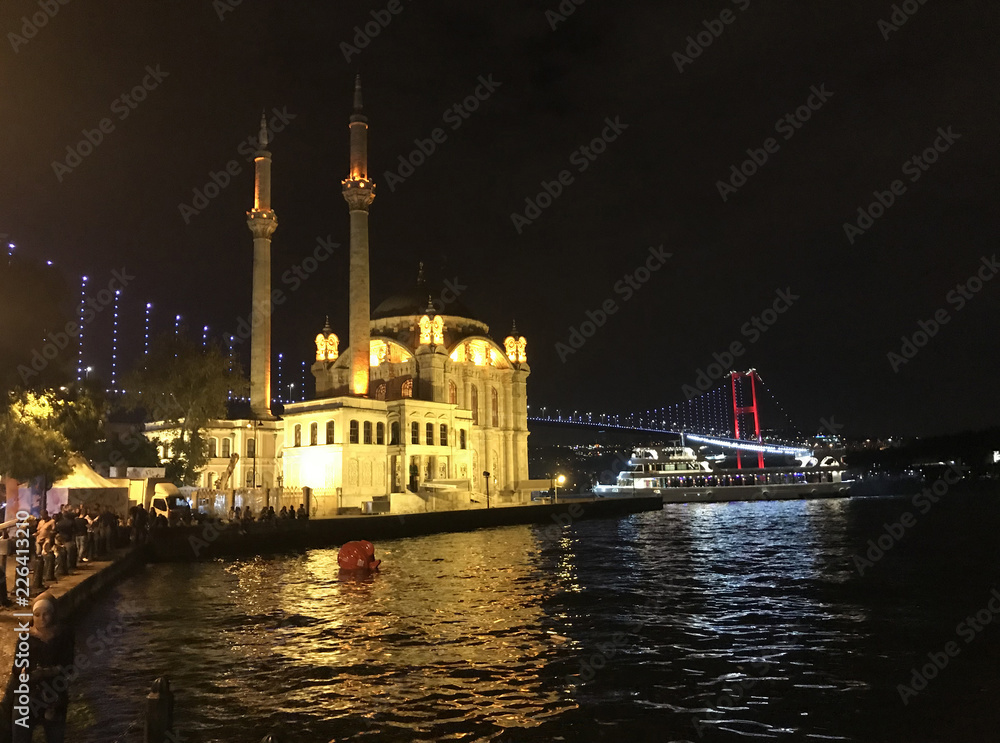 Istanbul, Turkey, 20 September 2018: Ortakoy Mosque and Bosphorus Bridge