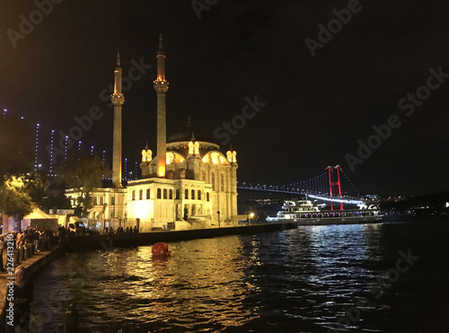 Istanbul, Turkey, 20 September 2018: Ortakoy Mosque and Bosphorus Bridge