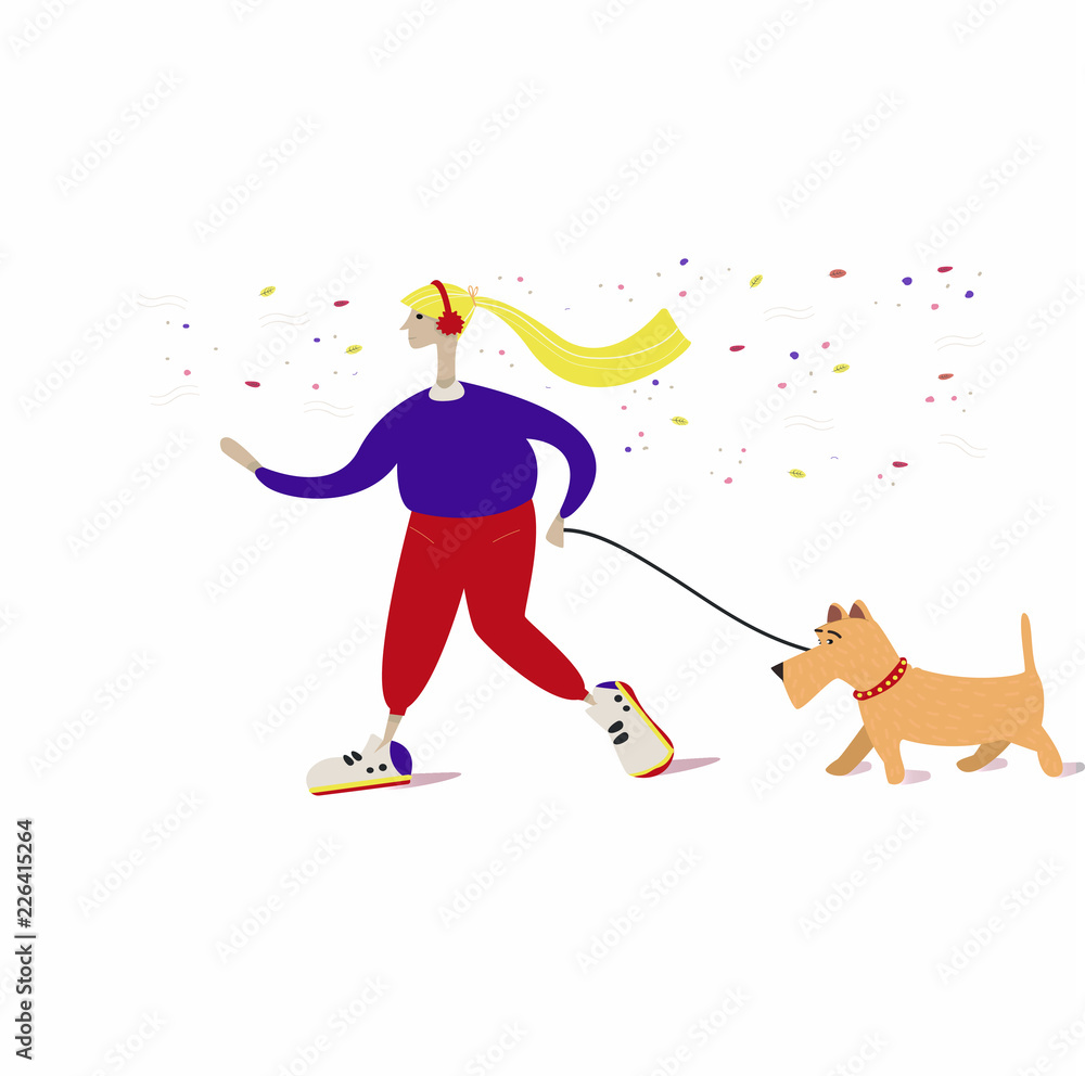  girl runs with her dog