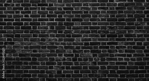 Panoramic Old Grunge Black and White Brick Wall Background