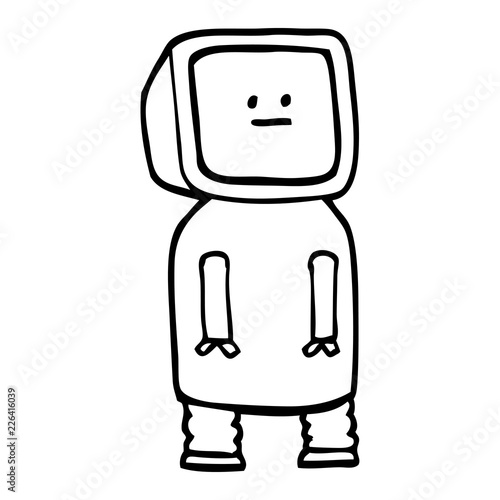 black and white cartoon funny robot