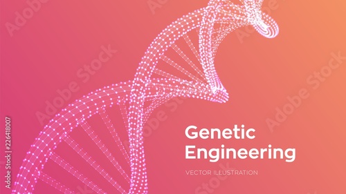 DNA sequence. Wireframe DNA molecules structure mesh. DNA code editable template. Science and Technology concept. Vector illustration.