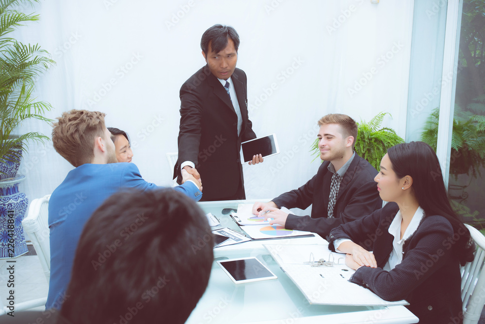Group of business team people shaking hand with success, agreement of discussion with handshake after meeting in teamwork, communication concept. Group of business team people shaking hand with success, agreement of discussion with handshake after meeting in teamwork, communication concept.