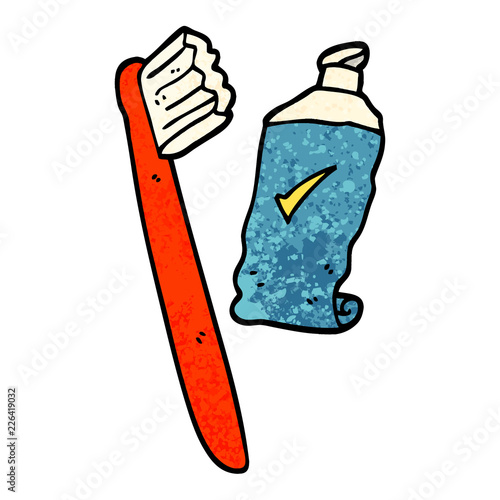 grunge textured illustration cartoon tooth brush and paste