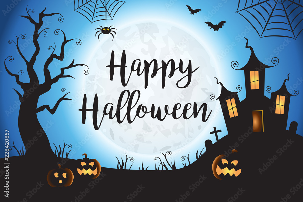 Happy Halloween Spooky Blue Vector Scene Background 1 Stock Vector | Adobe  Stock