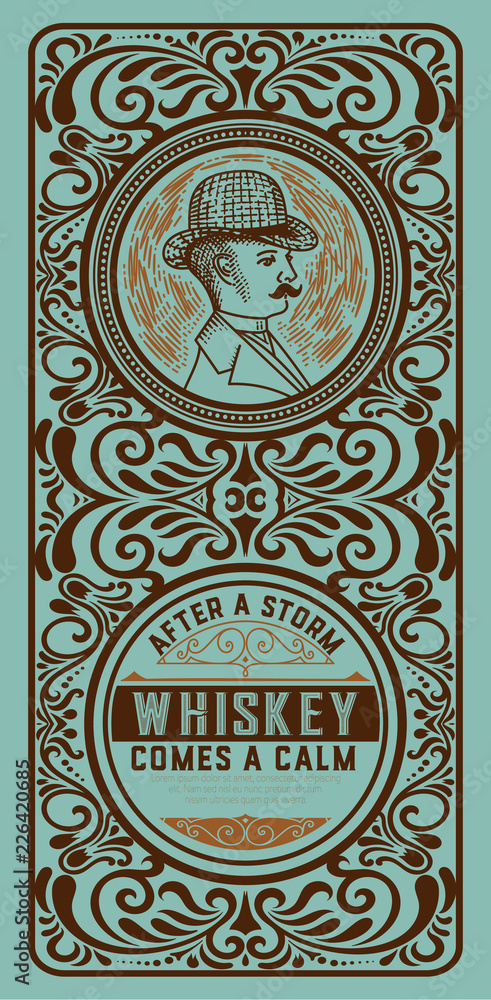 Whiskey label with gentleman detail
