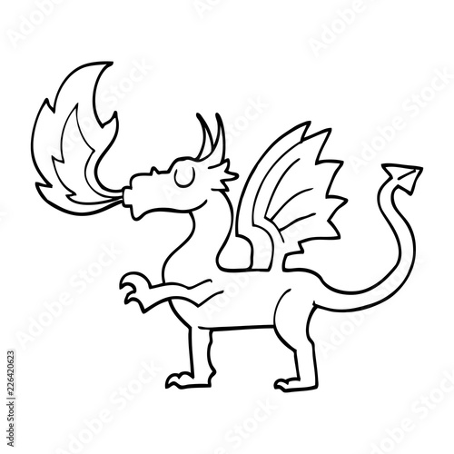 black and white cartoon red dragon