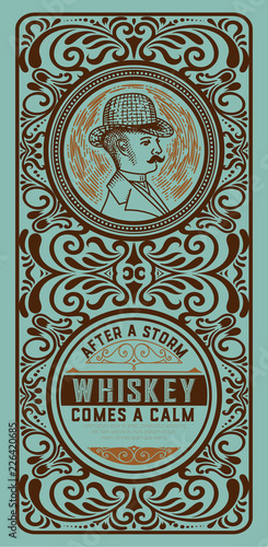 Whiskey label with gentleman detail