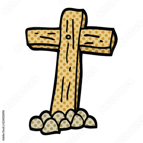 comic book style cartoon wooden cross
