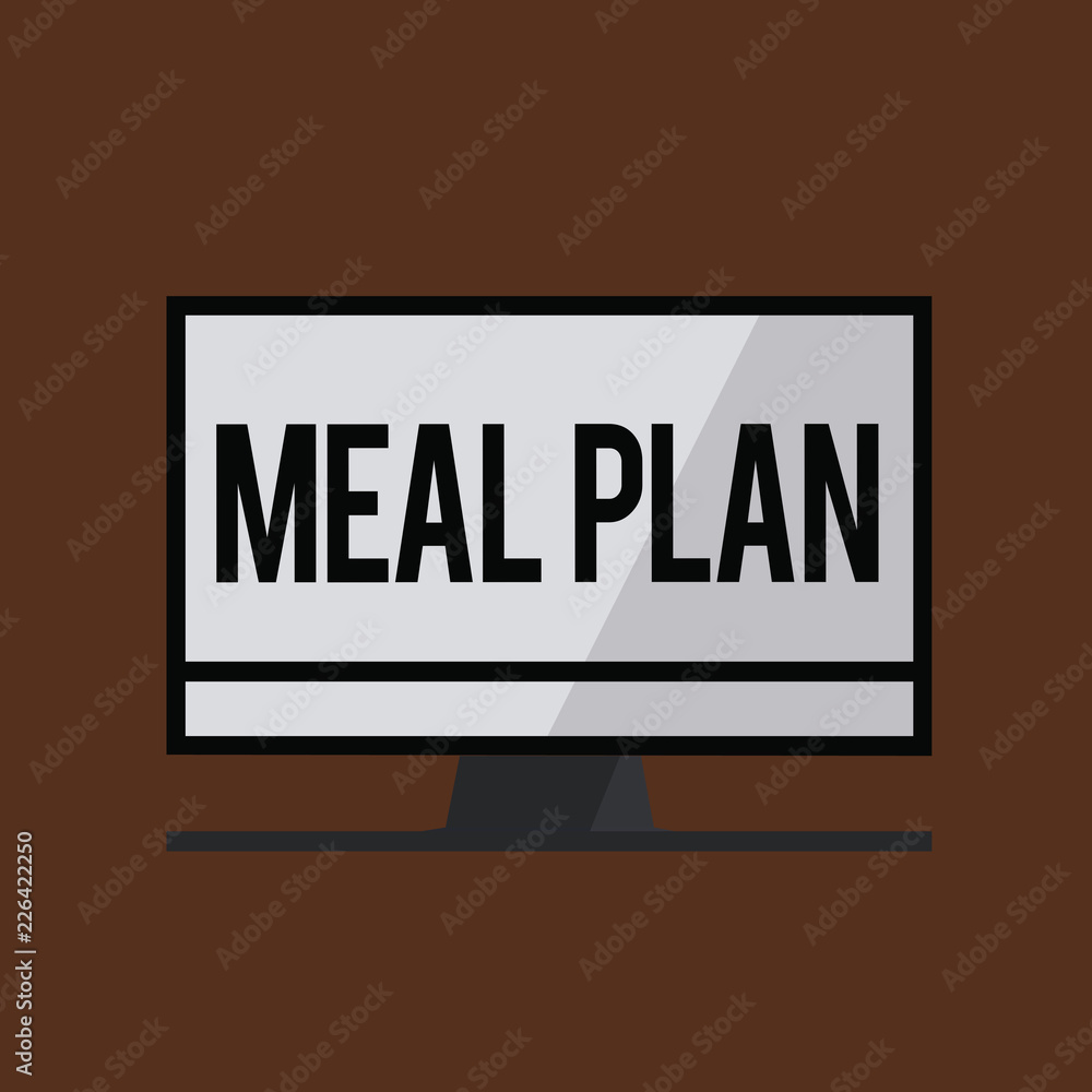 Conceptual hand writing showing Meal Plan. Business photo showcasing arrangement scheme of what are going to eat next week month.