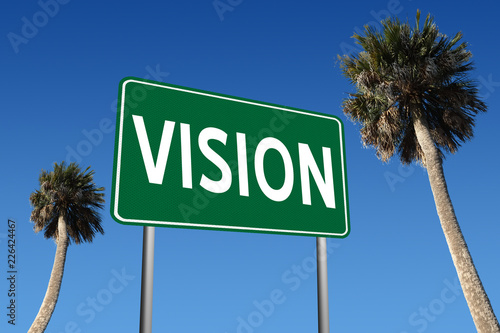 Vision sign and palm trees for goal and plan implementation concept.