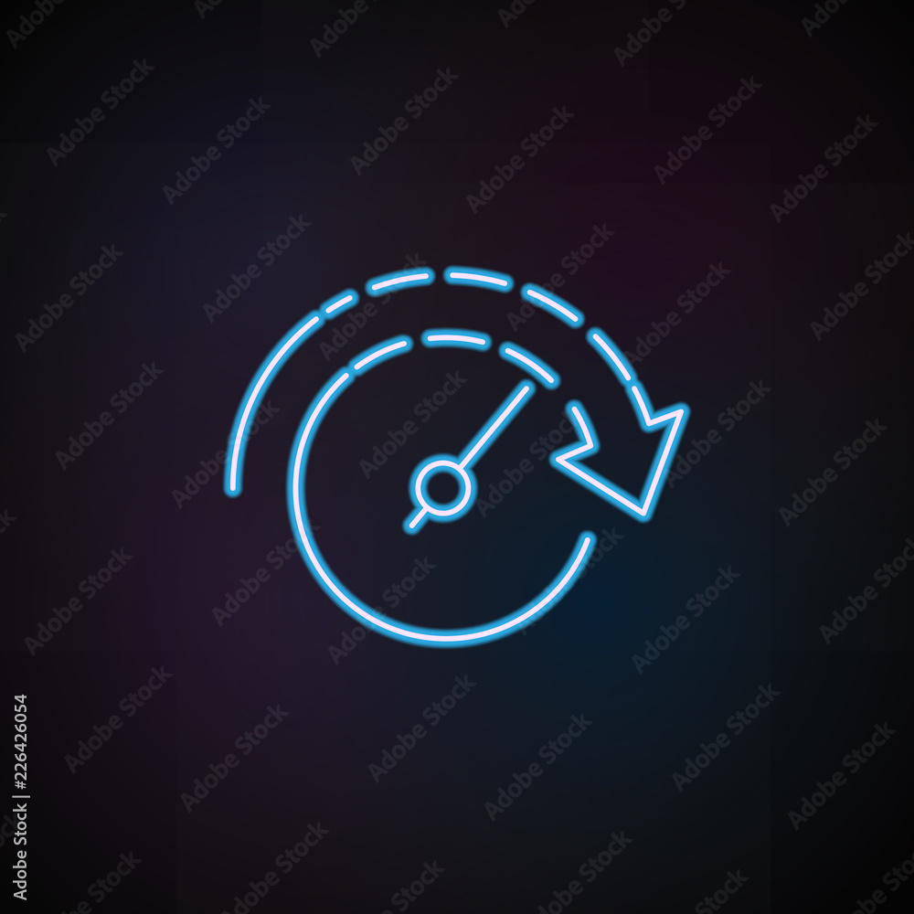 the arrow in the circle of hours icon in neon style. One of Speed collection icon can be used for UI, UX the arrow in the circle of hours icon in neon style. One of Speed collection icon can be used for UI, UX