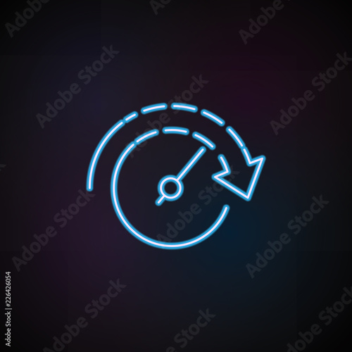 the arrow in the circle of hours icon in neon style. One of Speed collection icon can be used for UI  UX