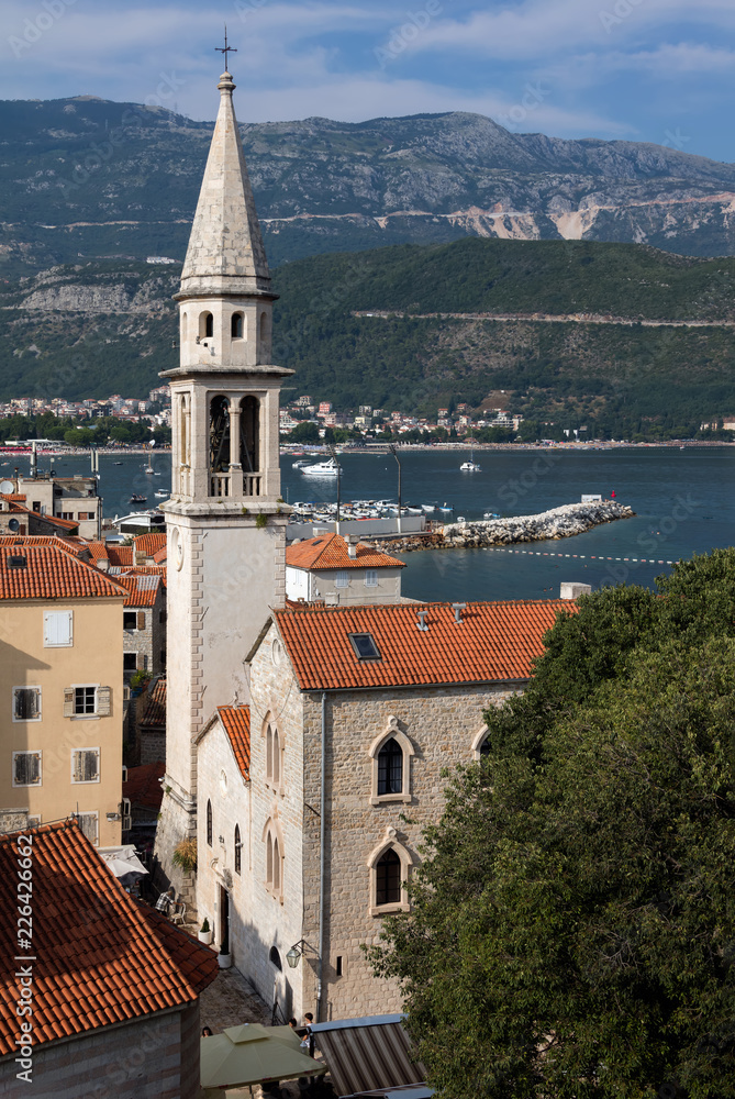 St. John's Church Budva, Montenegro, originated in the 9th century, dedicated to St. John the Baptist, protector of Budva.