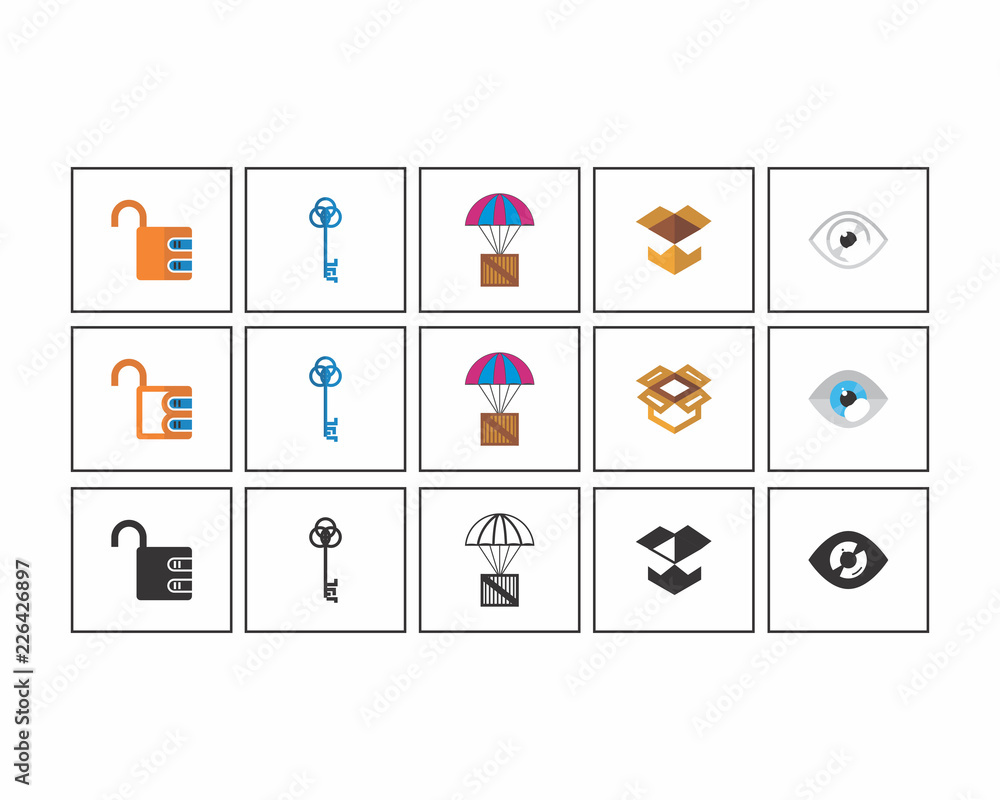 parachute eye lock key image vector icon logo set