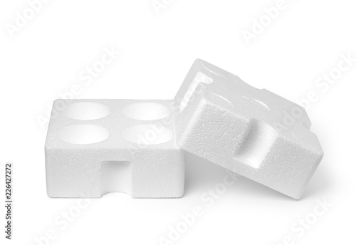 Foto Empty styrofoam box on white background