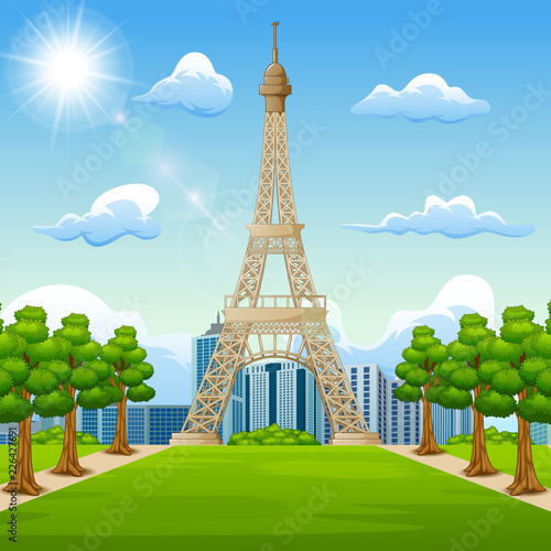 Illustration of landscape background with Eiffel Tower