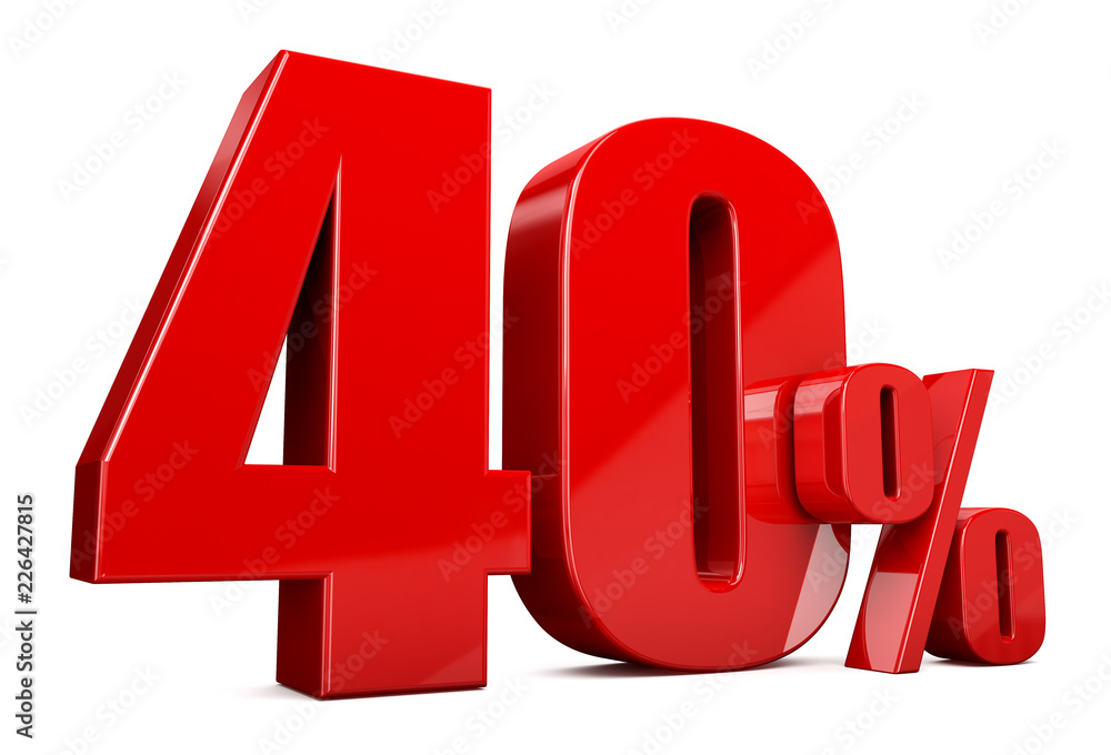 3d render illustration. Red forty percent on a white background. 3d render illustration. Red forty percent on a white background.
