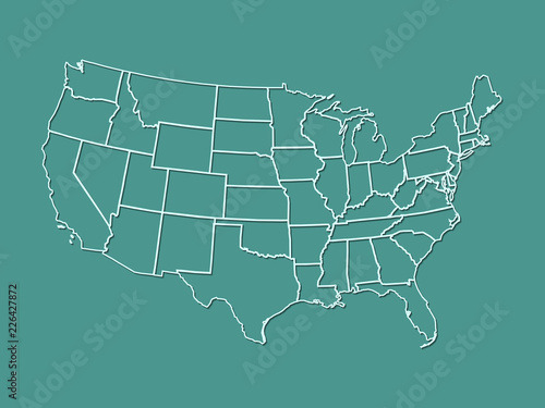 An atlas of united states of America with light blue lines with shading on dark blue background vector illustration