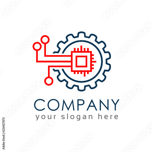 Digital machine logo template, flat design