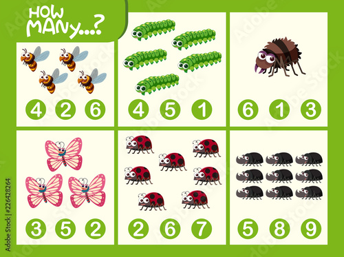 Insect math number worksheet