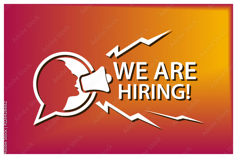 We are hiring with people and megaphone. Flat vector illustration on colorful background. We are hiring with people and megaphone. Flat vector illustration on colorful background.