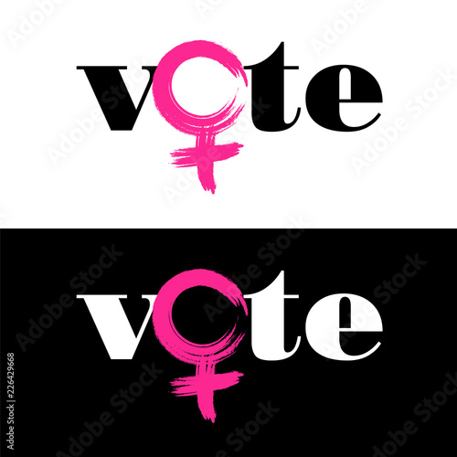 The word vote is combined with female symbol to encourage women to vote in the US November 6 midterm election. Design for signs, banners, t-shirts.