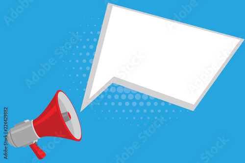 Flat design business Vector Illustration Empty copy space for Ad website promotion esp isolated Banner template. Megaphone Loudspeaker and Blank Geometric shape Halftone Speech Bubble