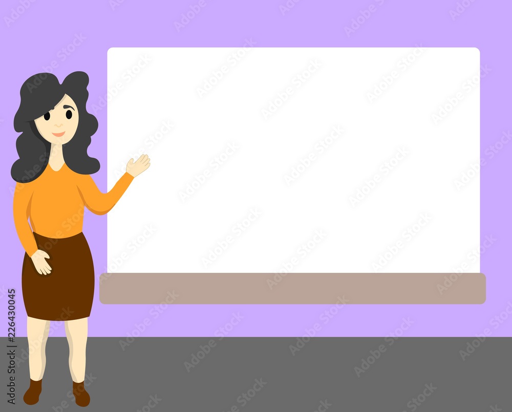 Flat design Vector Illustration Empty esp template copy text for Ad, promotion, poster, flyer, web banner, article. Female Human Standing Hand Presenting Rectangular Blank Whiteboard Flat design Vector Illustration Empty esp template copy text for Ad, promotion, poster, flyer, web banner, article. Female Human Standing Hand Presenting Rectangular Blank Whiteboard