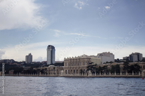 View of old, historical buildings by Bosphorus on the European side of Istanbul.