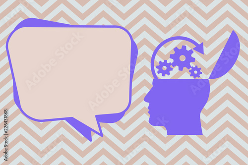 Flat design business Vector Illustration concept template copy space text for Ad website esp isolated 3d isometric. Human Head Silhouette Topside Open with Gears and Blank Halftone Bubble