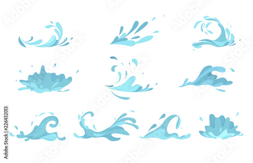 Water splashes collection blue waves wavy symbols