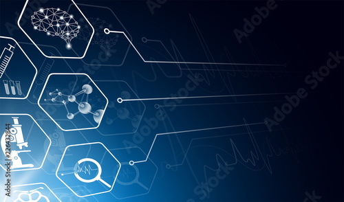 abstract background technology concept and icon in blue light,brain and human body heal,technology modern medical science in future and global international medical with tests analysis clone DNA human