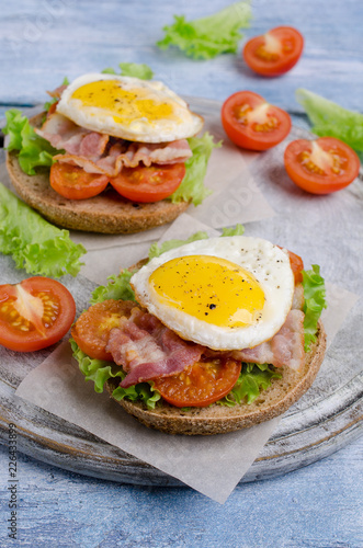 Traditional sandwich with fried bacon