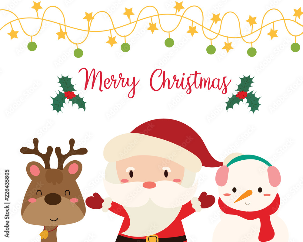 Merry Christmas. Santa Claus, snowman and reindeer. Merry Christmas. Santa Claus, snowman and reindeer.